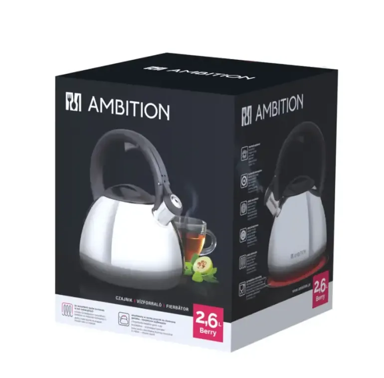 AMBITION BERRY Czajnik z gwizdkiem 2,6 l / stal nierdzewna