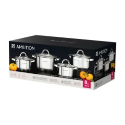 AMBITION BERRY Komplet Garnki z pokrywkami 10 el / stal nierdzewna