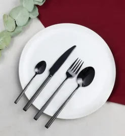 AMBITION COMO BLACK Komplet sztućców 60 el dla 12 osób + 2x Łopatka do ciasta w pudełku / czarne sztućce