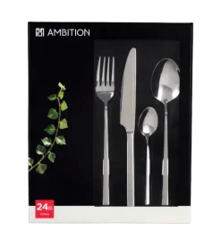 AMBITION COMO Komplet sztućców 90 el dla 18 osób + 3x Łopatka do ciasta w pudełku / srebrne