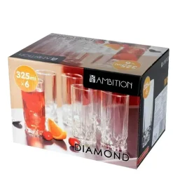 AMBITION DIAMOND Komplet 12 szklanek wysokich 325 ml / szkło