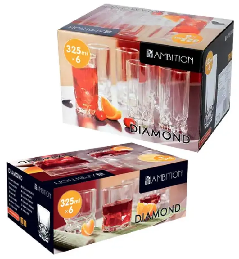 AMBITION DIAMOND Komplet 12 szklanek 325 ml / wysokie + niskie / szkło