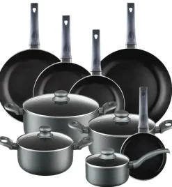 AMBITION GRAPHITE Komplet garnków z pokrywkami 20, 24, 28 cm + Rondel 16 cm + Zestaw Patelni 16, 20, 24, 28, 30 cm / Powłoka ILAG BASIC