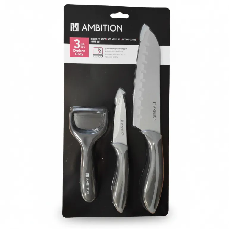 AMBITION OMBRE GREY Komplet 2 Noże + Obieraczka / 3 el / powłoka non-stick