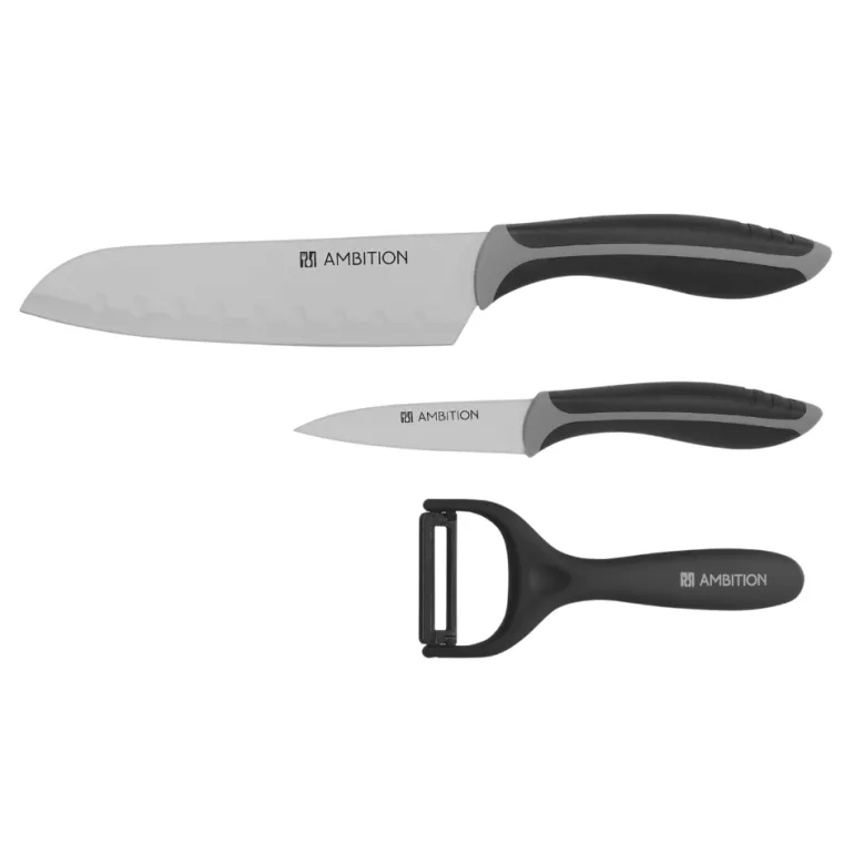 AMBITION OMBRE GREY Komplet 2 Noże + Obieraczka / 3 el / powłoka non-stick