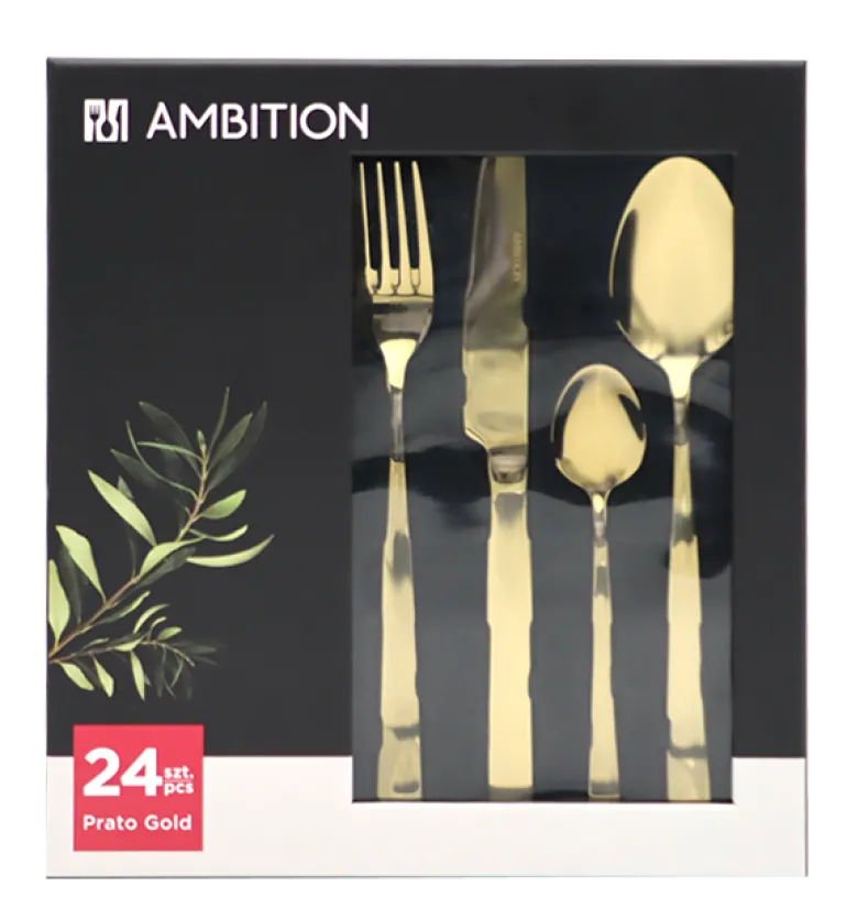 AMBITION PRATO Sztućce Komplet 108 el dla 18 osób / pudełko / złote