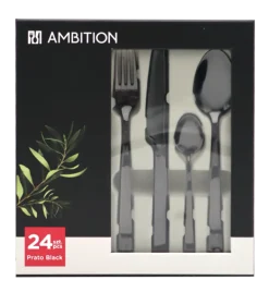 AMBITION PRATO Sztućce Komplet 72+21 el dla 18 osób / pudełko / czarne