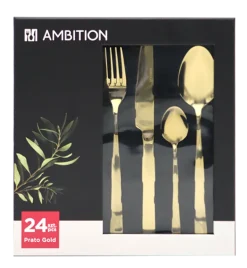 AMBITION PRATO Sztućce Komplet 48+14 el dla 12 osób / pudełko / złote