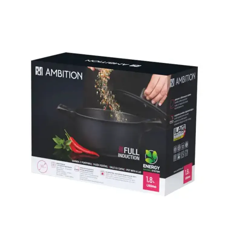 AMBITION ULTIMO Garnek z pokrywką 18 cm / powłoka nieprzywierająca ILAG / wskaźnik temperatury
