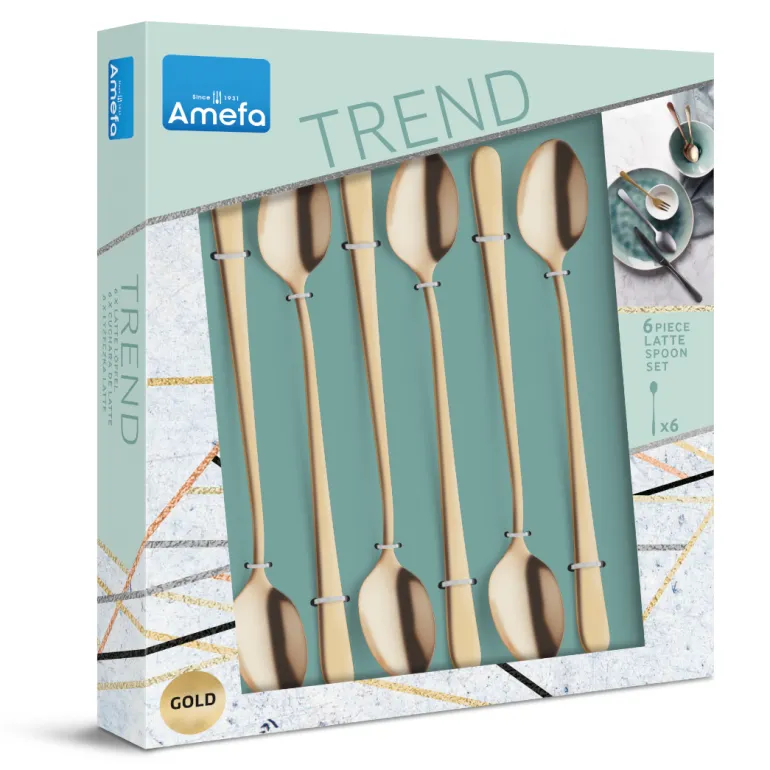 AMEFA AUSTIN VINTAGE Sztućce UE Komplet 18 łyżeczek do kawy latte w pudełku / RETRO STYL / złote / wieczysta gwarancja