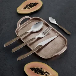 AMEFA ECLAT NATURE Sztućce UE 96 elementów dla 24 osób w pudełku / efekt ciemnego drewna