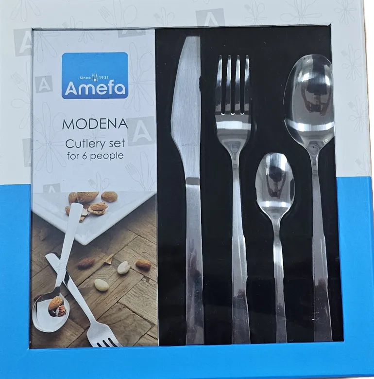AMEFA MODENA Sztućce UE Komplet 24 el w pudełku kwadratowym / 6 os / połysk / stal nierdzewna 18/0