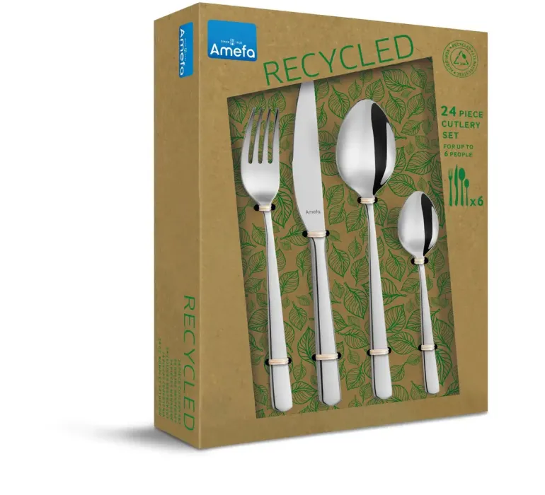 AMEFA PHOENIX Komplet sztućców z recyklingu 24 el dla 6 os w pudełku / połysk / stal nierdzewna 18/0