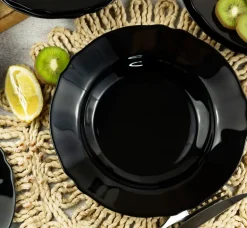 ARCOPAL BLACK MOON Komplet obiadowy 18 el dla 6 os | czarny | szkło hartowane