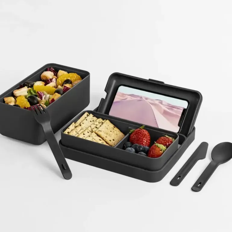BLIM PLUS Lunchbox ze sztućcami mały czarny / innowacyjny / wygodny