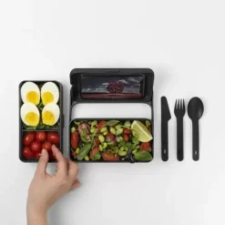 BLIM PLUS Lunchbox ze sztućcami duży czarny / innowacyjny / wygodny