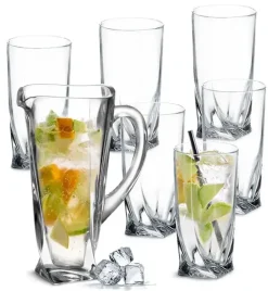 BOHEMIA QUADRO Komplet Dzbanek + szklanki do drinków, napojów / 7 el / szkło kryształowe CR8A500