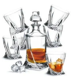 BOHEMIA QUADRO Zestaw do whisky karafka + szklanki 7 el / szkło kryształowe CR71A500