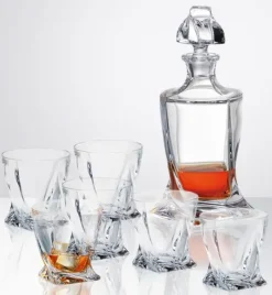 BOHEMIA QUADRO Zestaw do whisky karafka + szklanki 7 el / szkło kryształowe CR71A500