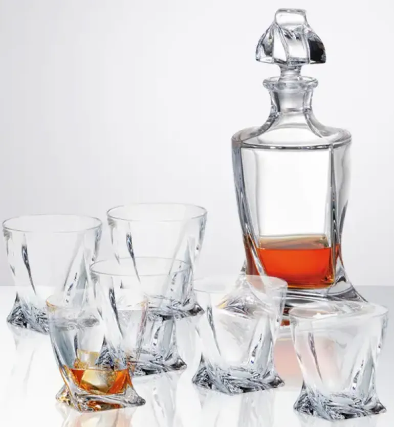 BOHEMIA QUADRO Zestaw do whisky karafka + szklanki 7 el / szkło kryształowe CR71A500