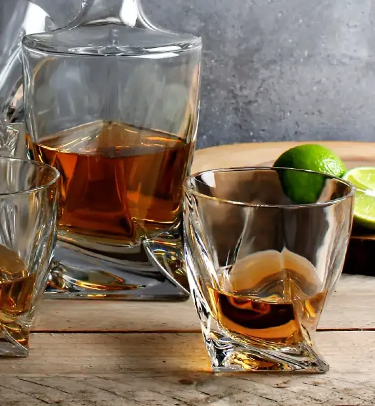BOHEMIA QUADRO Zestaw do whisky Karafka + szklanki / 13 el / szkło kryształowe