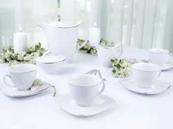 CHODZIEŻ AKCENT 9718 PLATYNOWA LINIA Zestaw kawowy 39 el / 12 osób / porcelana