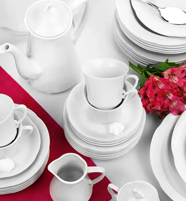 CHODZIEŻ KAMELIA C000 BIAŁA Serwis obiadowo-kawowy 83 el / 12 osób / porcelana