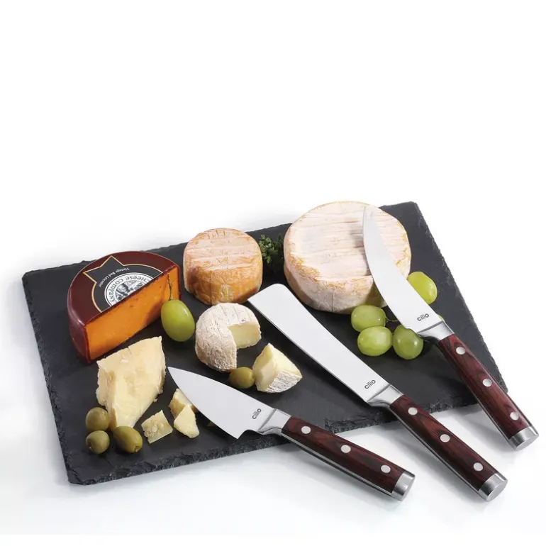 CILIO | Sardo Formaggio | zestaw 3 noży do sera, stal nierdzewna/drewno pakka, pudełko prezentowe