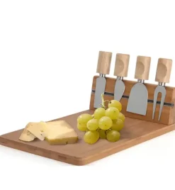 EXCELLENT HOUSEWARE Deska do krojenia, serwowania serów z akcesoriami 5 el / drewno bambusowe