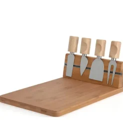 EXCELLENT HOUSEWARE Deska do krojenia, serwowania serów z akcesoriami 5 el / drewno bambusowe