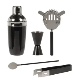EXCELLENT HOUSEWARE Shaker barmański z akcesoriami 5 el czarny / stal nierdzewna