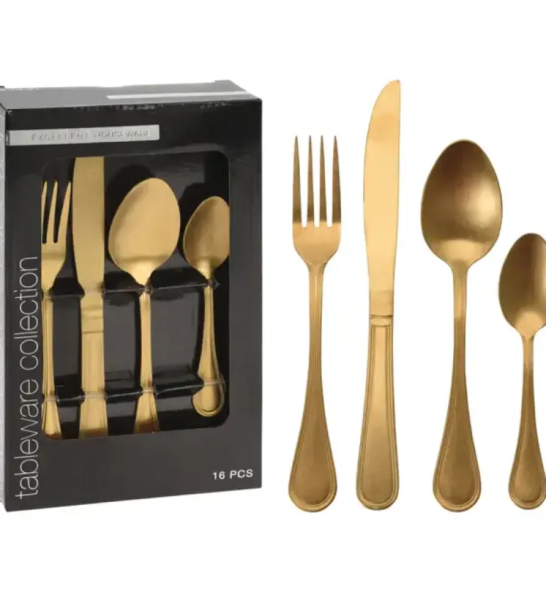 EXCELLENT HOUSEWARE Sztućce komplet 16 el dla 4 os / złote / matowione