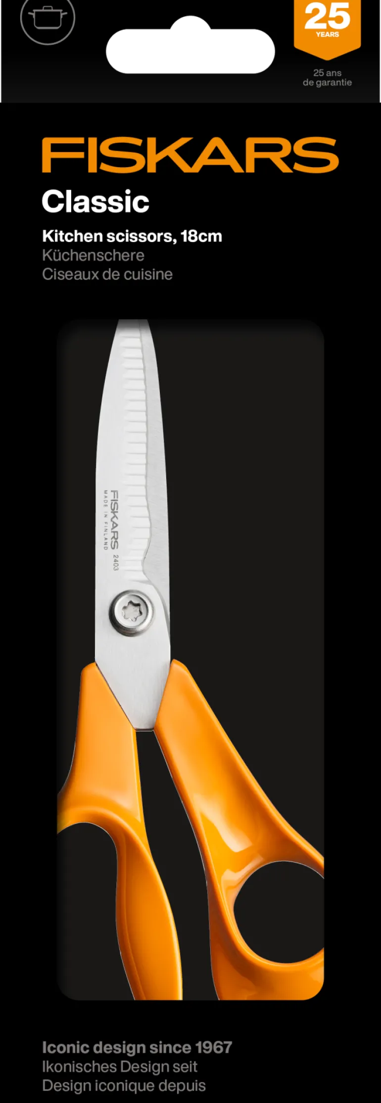 FISKARS CLASSIC Nożyczki kuchenne 18 cm ząbkowane ostrze / stal nierdzewna (6 generacja)