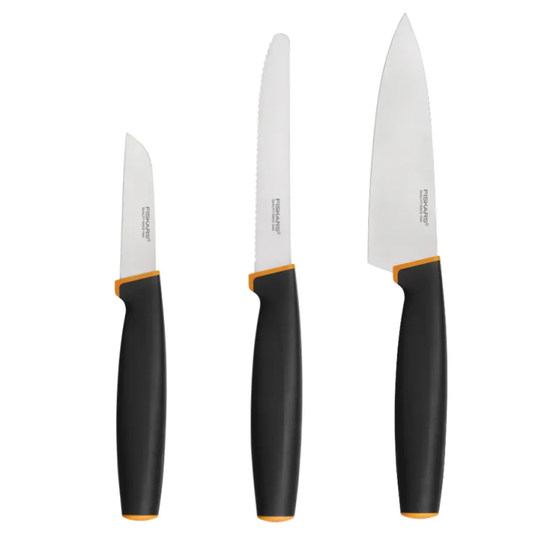 FISKARS CONTROL+ Zestaw 3 noży FAVOURITE SET w pudełku + Ostrzałka ceramiczna Essential Roll-Sharp / japońska stal nierdzewna