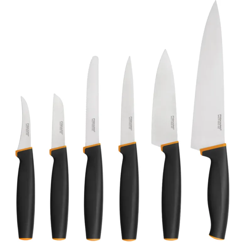 FISKARS CONTROL+ Zestaw 6 noży kuchennych FAVOURITE + COOK'S SET + Ostrzałka ceramiczna Essential Roll-Sharp / japońska stal nierdzewna
