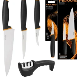 FISKARS CONTROL+ Zestaw 3 noży kuchennych COOK'S SET + Ostrzałka 3w1 uniwersalna / japońska stal nierdzewna
