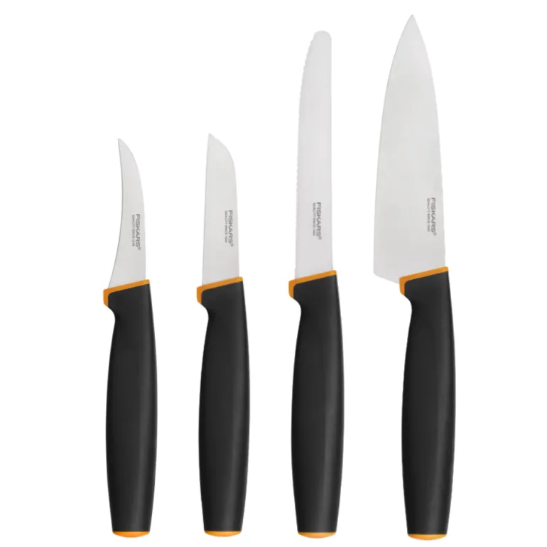 FISKARS CONTROL+ Zestaw 4 noży kuchennych FAVOURITE SET + Ostrzałka ceramiczna Essential Roll-Sharp / japońska stal nierdzewna