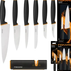 FISKARS CONTROL+ Zestaw 6 noży kuchennych FAVOURITE + COOK'S SET + Ostrzałka Edge / japońska stal nierdzewna