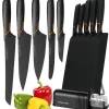 FISKARS EDGE 1003099 Zestaw 5 noży kuchennych w bloku czarnym / stal 420J2 / czarne ostrza + OSTRZAŁKA Essential