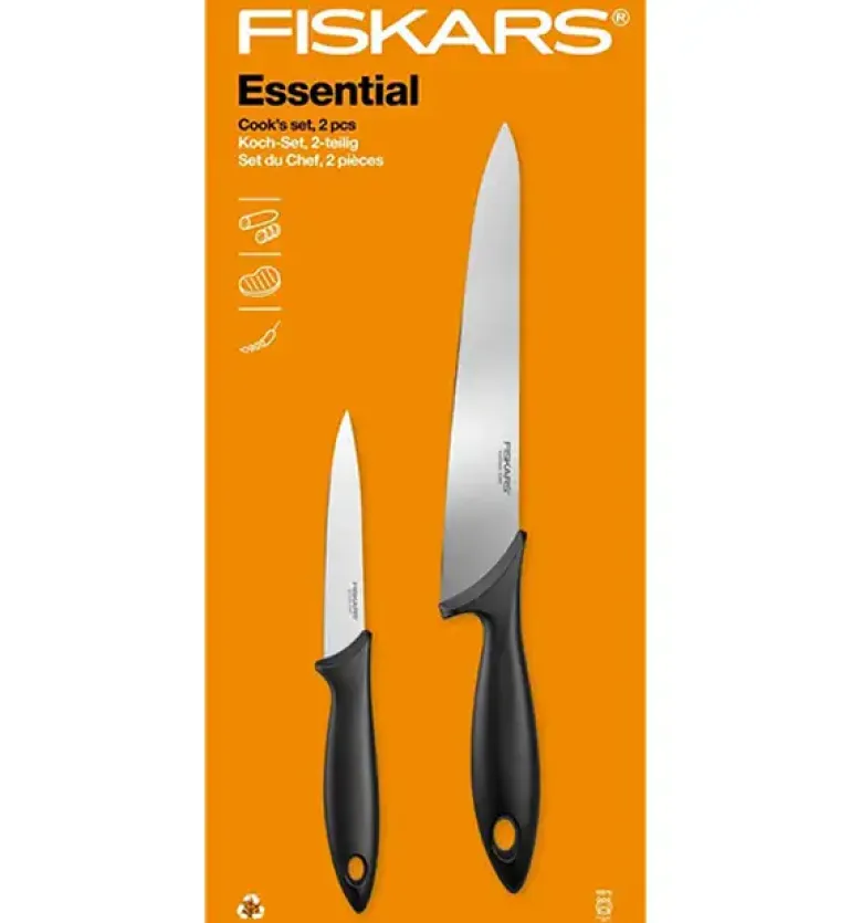 FISKARS ESSENTIAL Komplet 11 noży (kuchenne +Szefa+do obierania+do warzyw) w pudełku/ stal nierdzewna