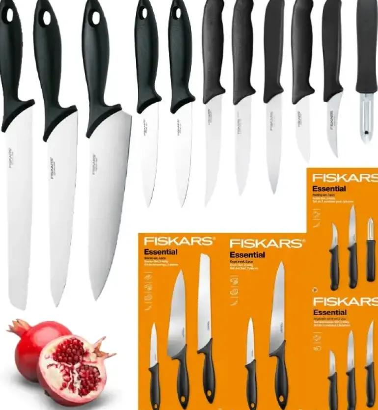 FISKARS ESSENTIAL Komplet 11 noży (kuchenne +Szefa+do obierania+do warzyw) w pudełku/ stal nierdzewna