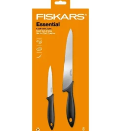 FISKARS ESSENTIAL Komplet 5 noży (kuchenne +do warzyw) w pudełku | stal nierdzewna HRC 53 + Ostrzałka + Skrobaczka ESSENTIAL