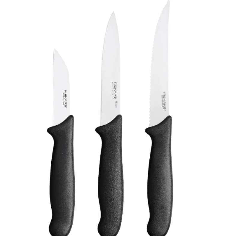 FISKARS ESSENTIAL Komplet 8 noży (kuchenne +do warzyw +do obierania) w pudełku | stal nierdzewna + Skrobaczka ESSENTIAL