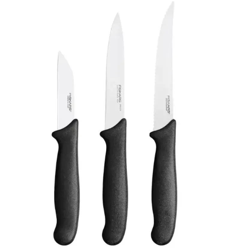 FISKARS ESSENTIAL Komplet 5 noży (kuchenne +do warzyw) w pudełku | stal nierdzewna HRC 53 + Skrobaczka ESSENTIAL