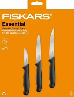 FISKARS ESSENTIAL Komplet 5 noży (kuchenne +do warzyw) w pudełku | stal nierdzewna HRC 53 + Skrobaczka ESSENTIAL