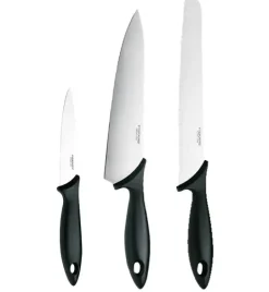 FISKARS ESSENTIAL Komplet 5 noży (kuchenne +Szefa) w pudełku + Ostrzałka ESSENTIAL
