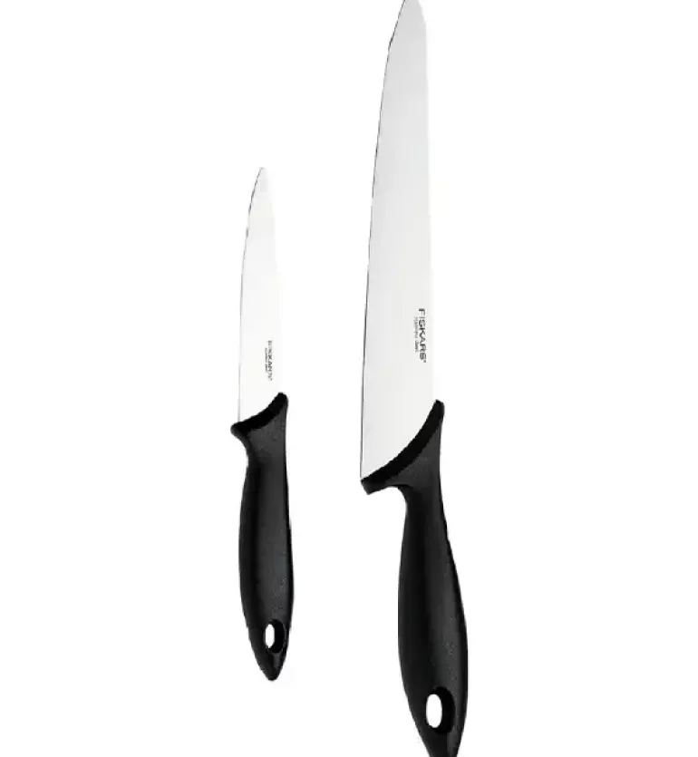FISKARS ESSENTIAL Komplet 5 noży (kuchenne +Szefa) w pudełku + Ostrzałka ESSENTIAL