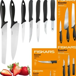 FISKARS ESSENTIAL Komplet 7 noży (kuchenne + do obierania + do pomidorów) / stal nierdzewna