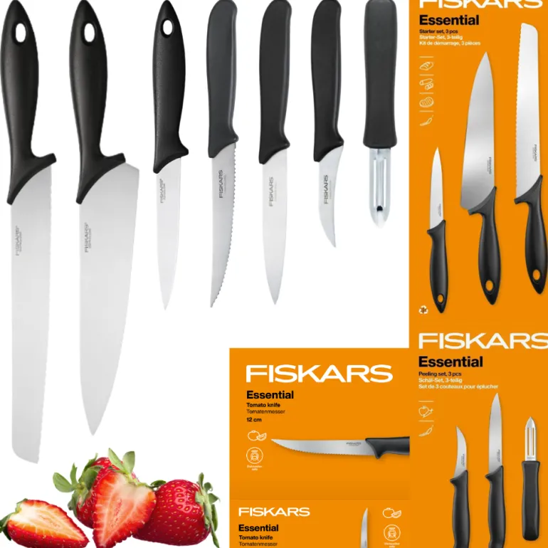 FISKARS ESSENTIAL Komplet 7 noży (kuchenne + do obierania + do pomidorów) / stal nierdzewna