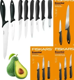 FISKARS ESSENTIAL Komplet 8 noży (kuchenne +do warzyw +do obierania) w pudełku | stal nierdzewna HRC 53